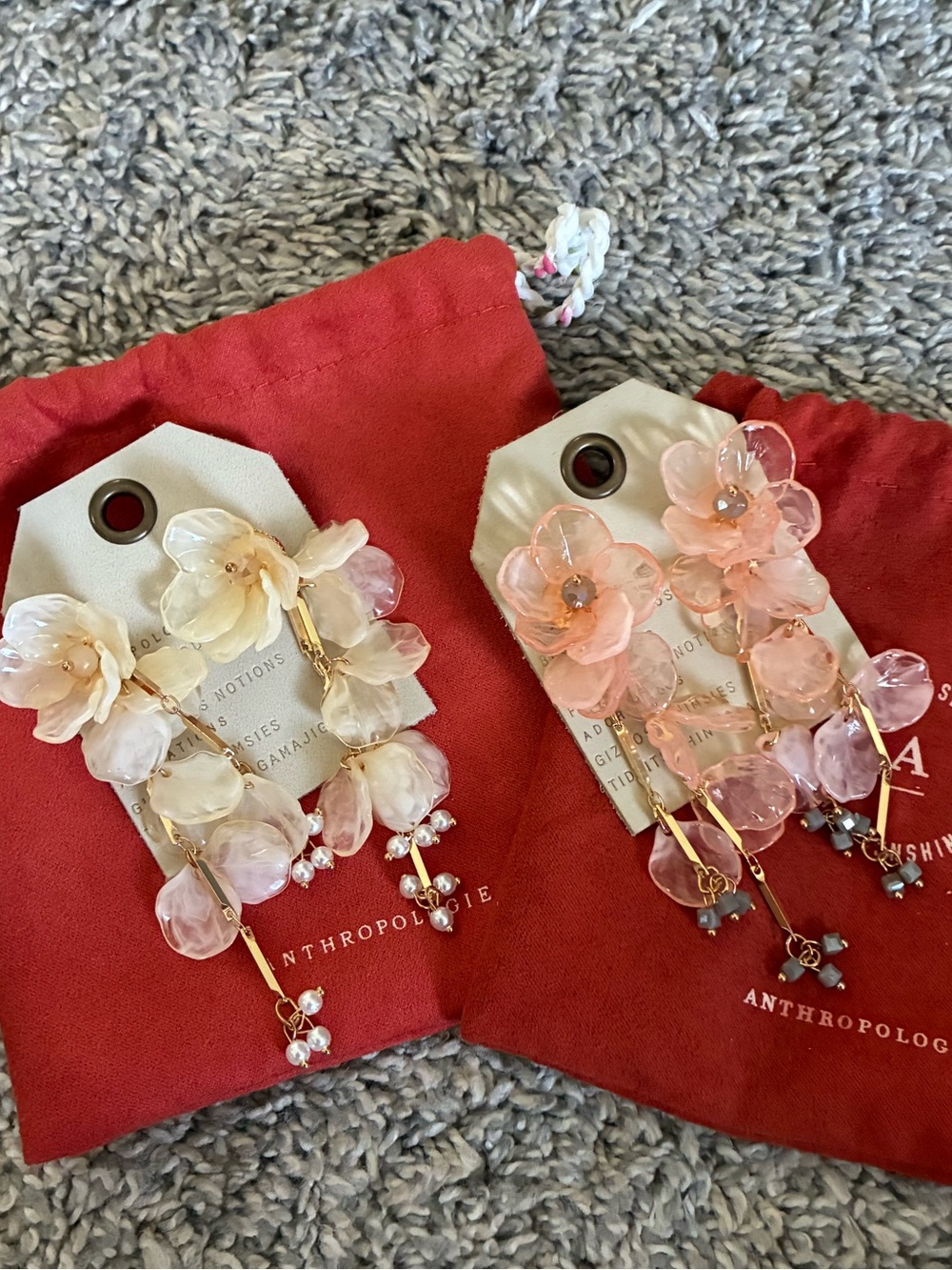 Anthropologie Pink & Champagne Floral Dangle Earrings with Gold Accents 2 for 1
